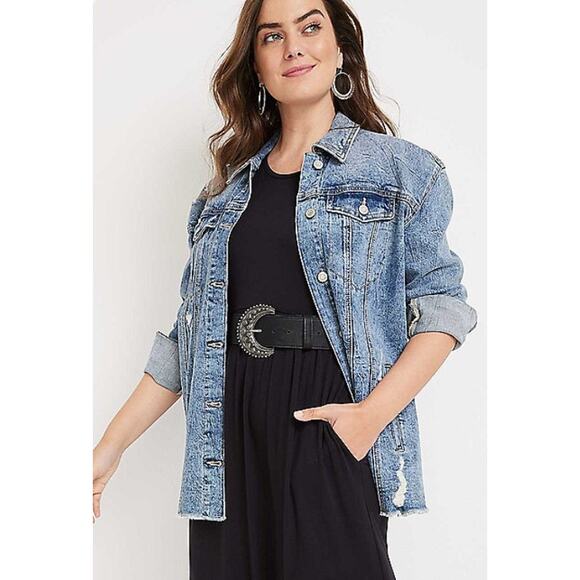 Maurices Jackets & Blazers - Maurices Vintage Girlfriend Distressed Long Denim Jacket Women Sz S